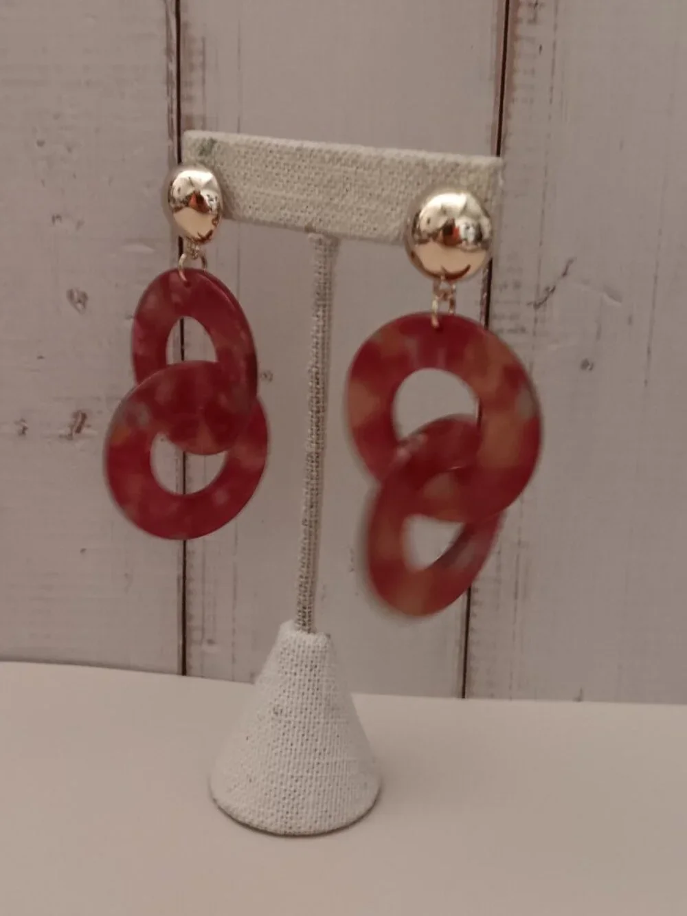 Pierced Earrings Marbled Interlocked Disks Dangle Drop Groovy Boho